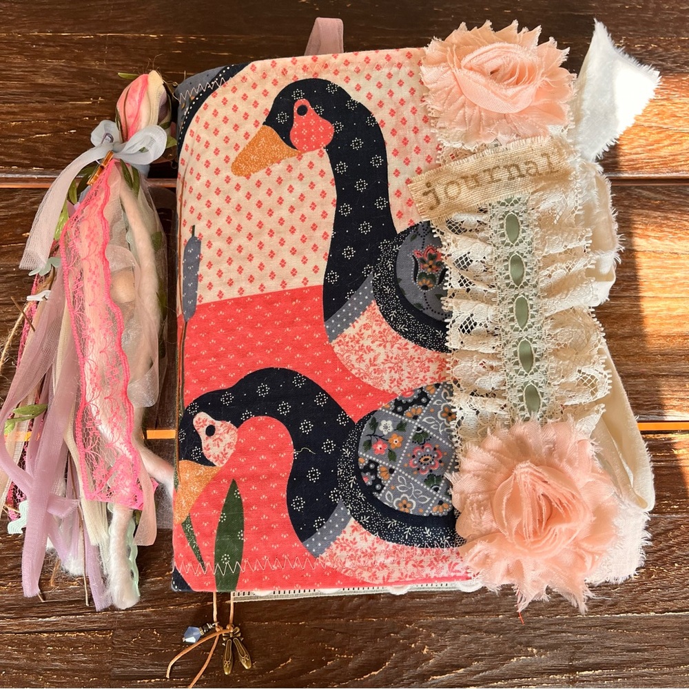 Large Junk Journal Vintage Geese Granny  Cottagecore Floral Decorated 3 Sig